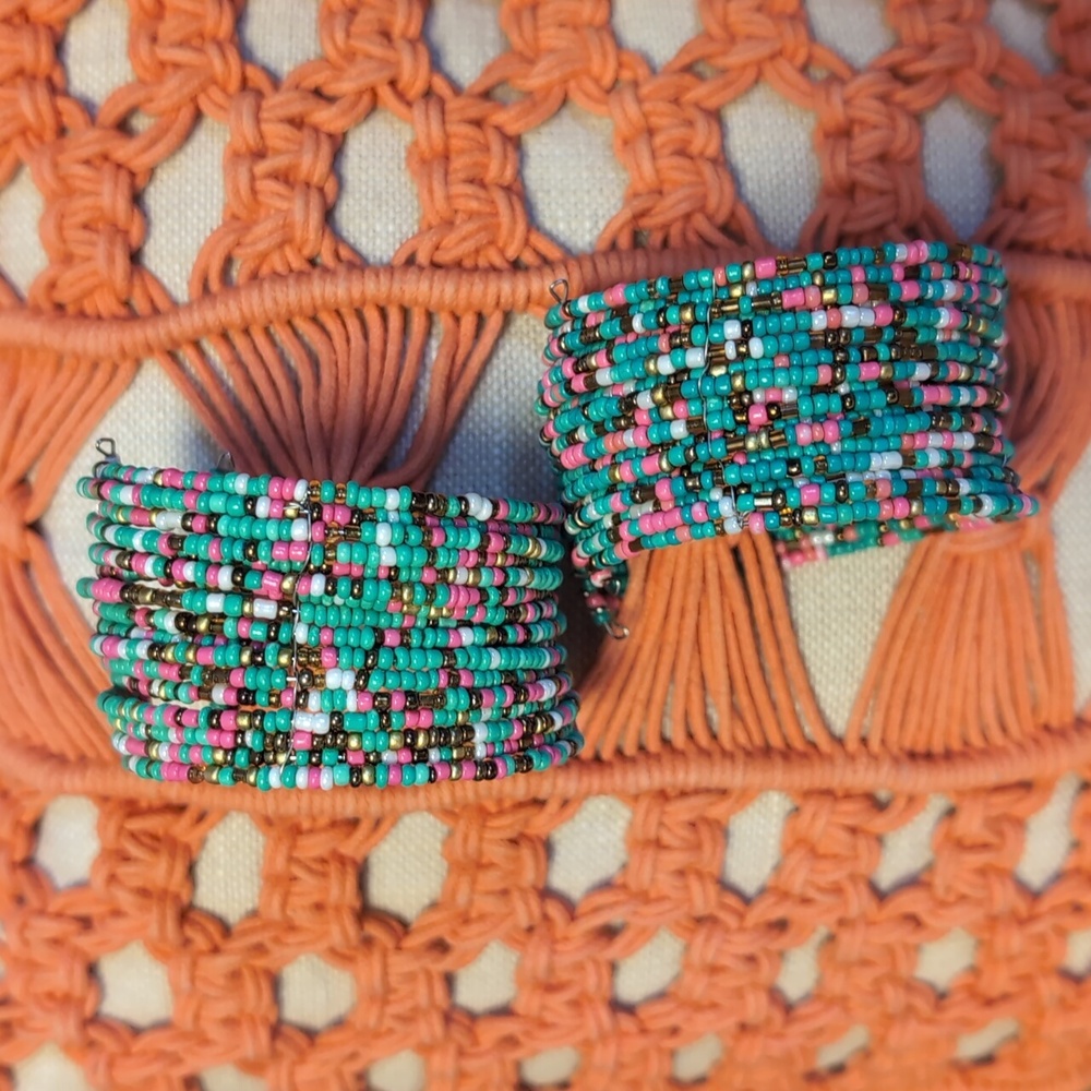 Set Of Tropical Seed Bead Cuff Bracelets